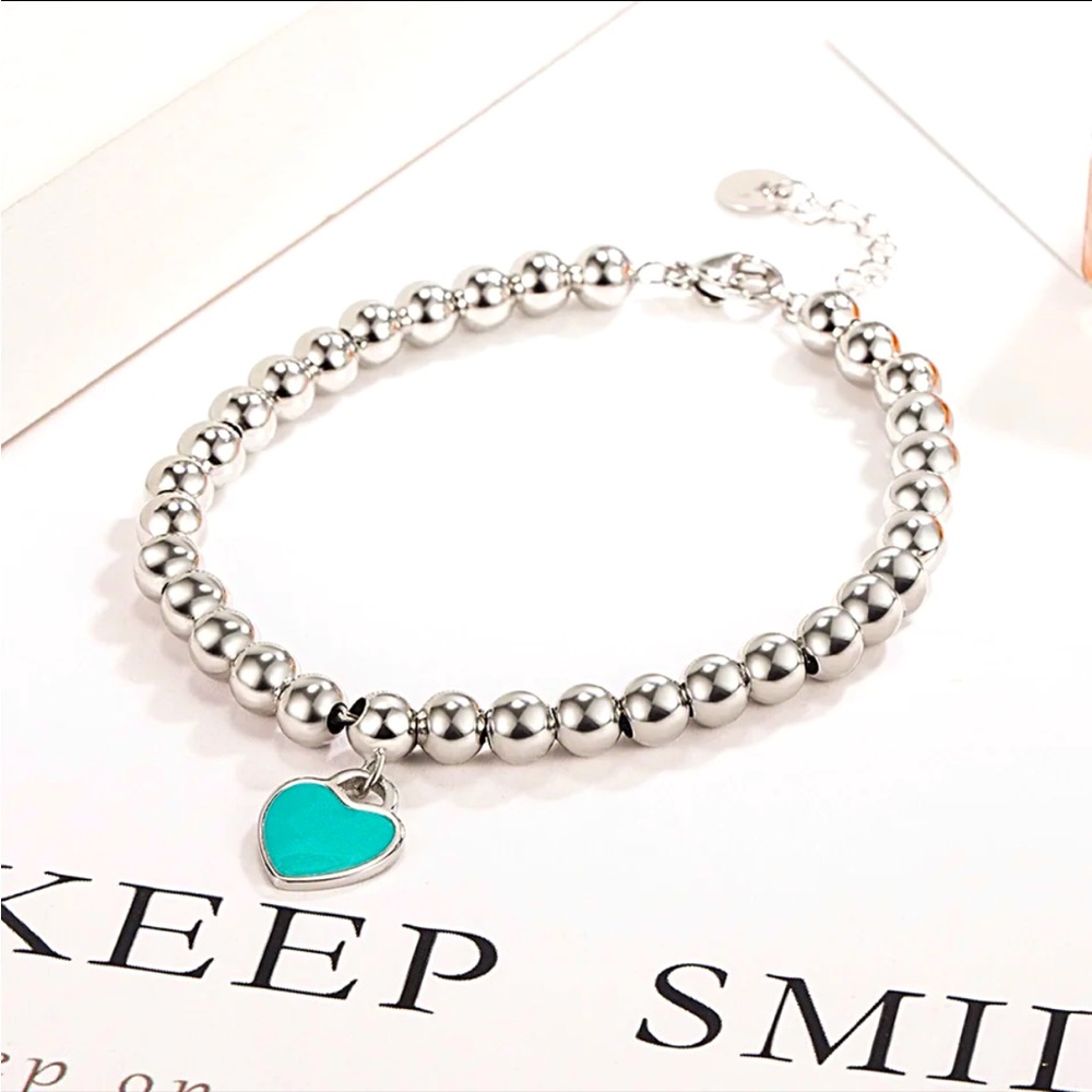 COPY - 925 Sterling Silver Bracelet with blue enamel heart!
